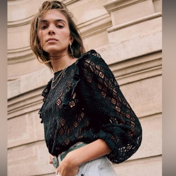 Sezane Tops - Sézane Salina Black Lace Guipure Blouse